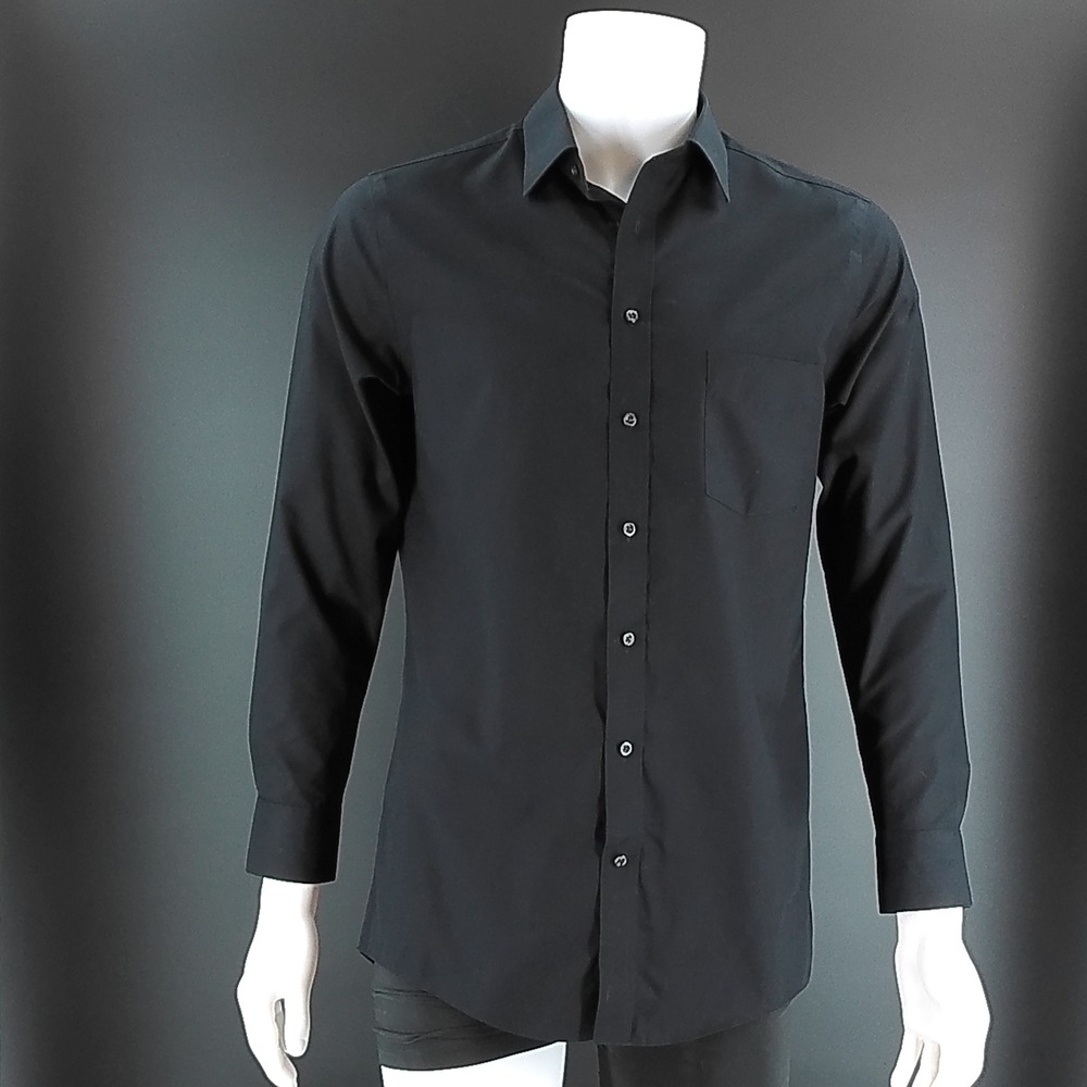 Stafford Essentials Mens Black Fitted Dress Shirt 15.5 32-33 Long Sleeve